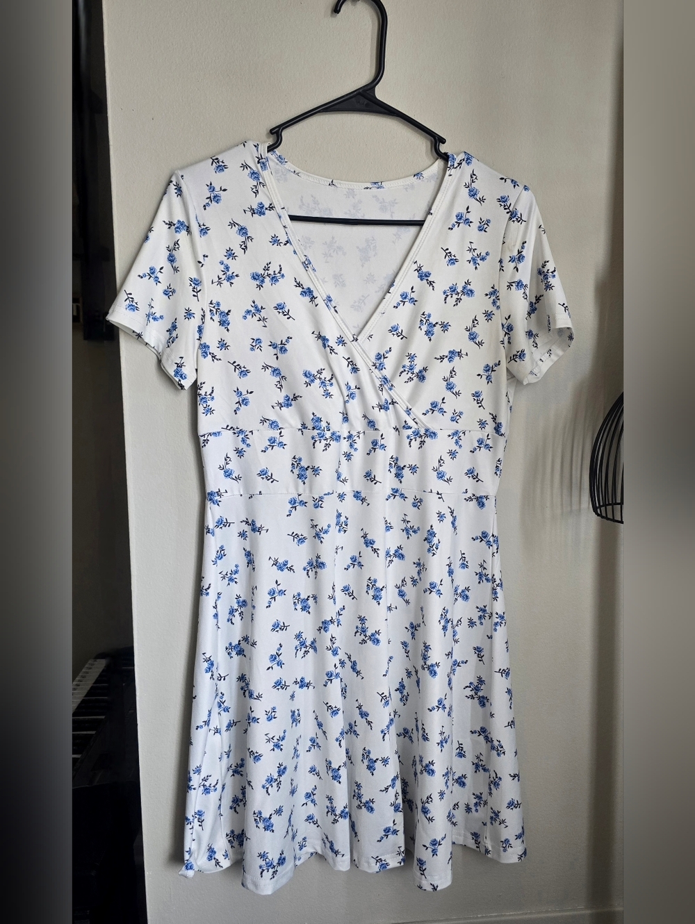 Blue Floral Short-Sleeve Fit & Flare Dress - White/Blue